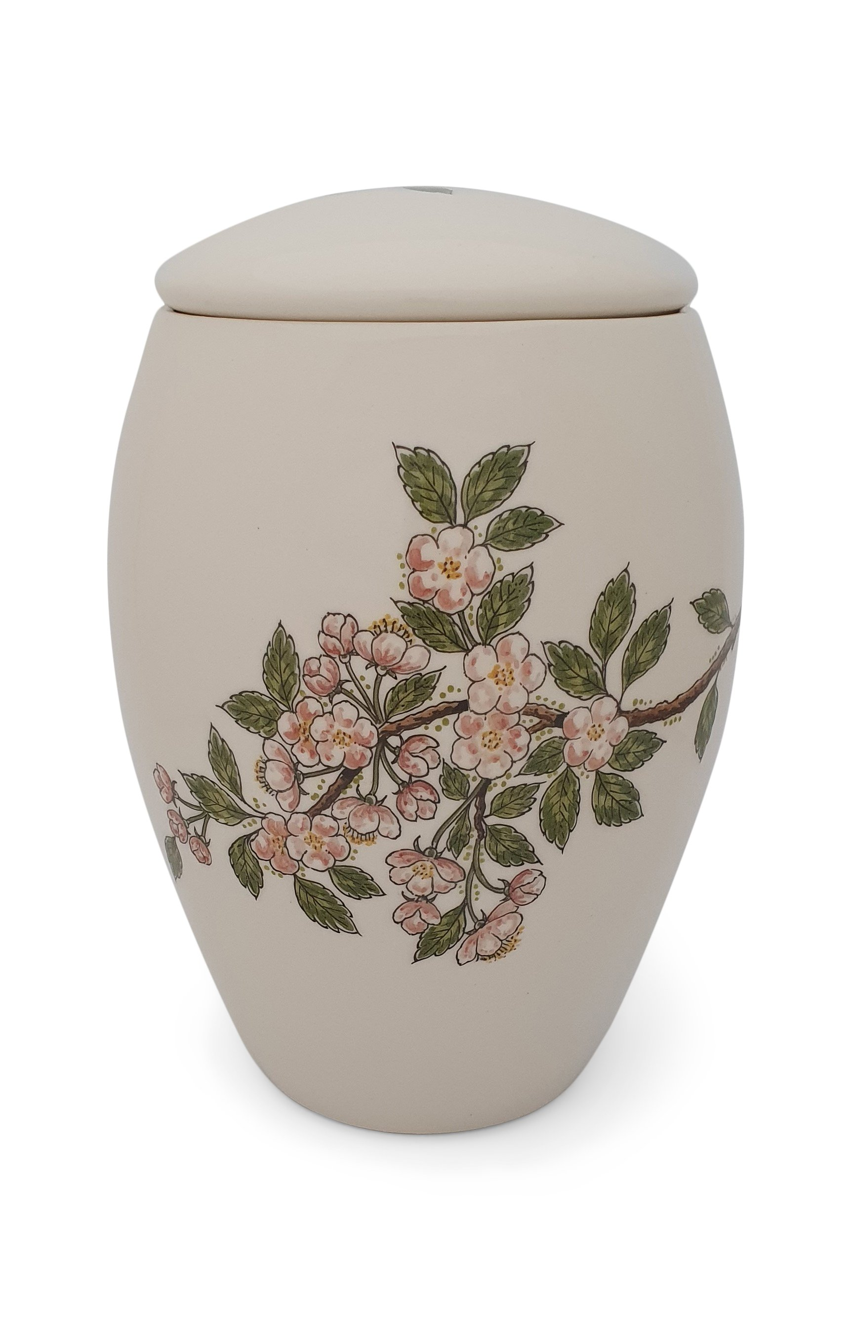 hand painted cremation urn Apple Blossom