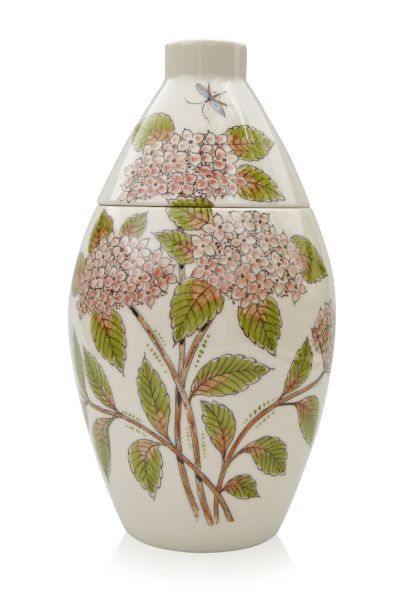 hand painted cremation urn Hydrangea