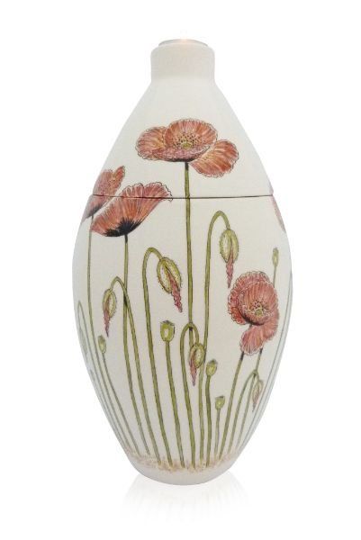 hand painted cremation urn Poppies