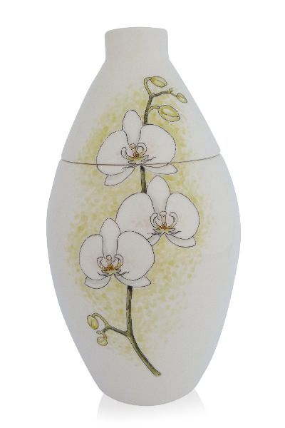 hand painted cremation urn Orchid white