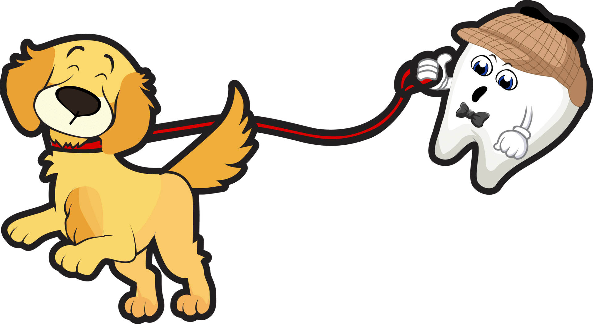 Cartoon Tooth With Cartoon Dog | Dog On A Leash | Charlie The Cavity Detective Dog | Sherlock Tooth | Cavity Detective | Best Pediatric Dentist In Tinton Falls, NJ