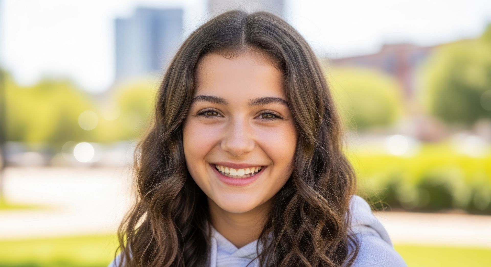 girl smiling in a park