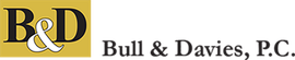 Logo for Bull & Davies, P.C. with the letters "B&D" in black and white on a gold square beside the company name.