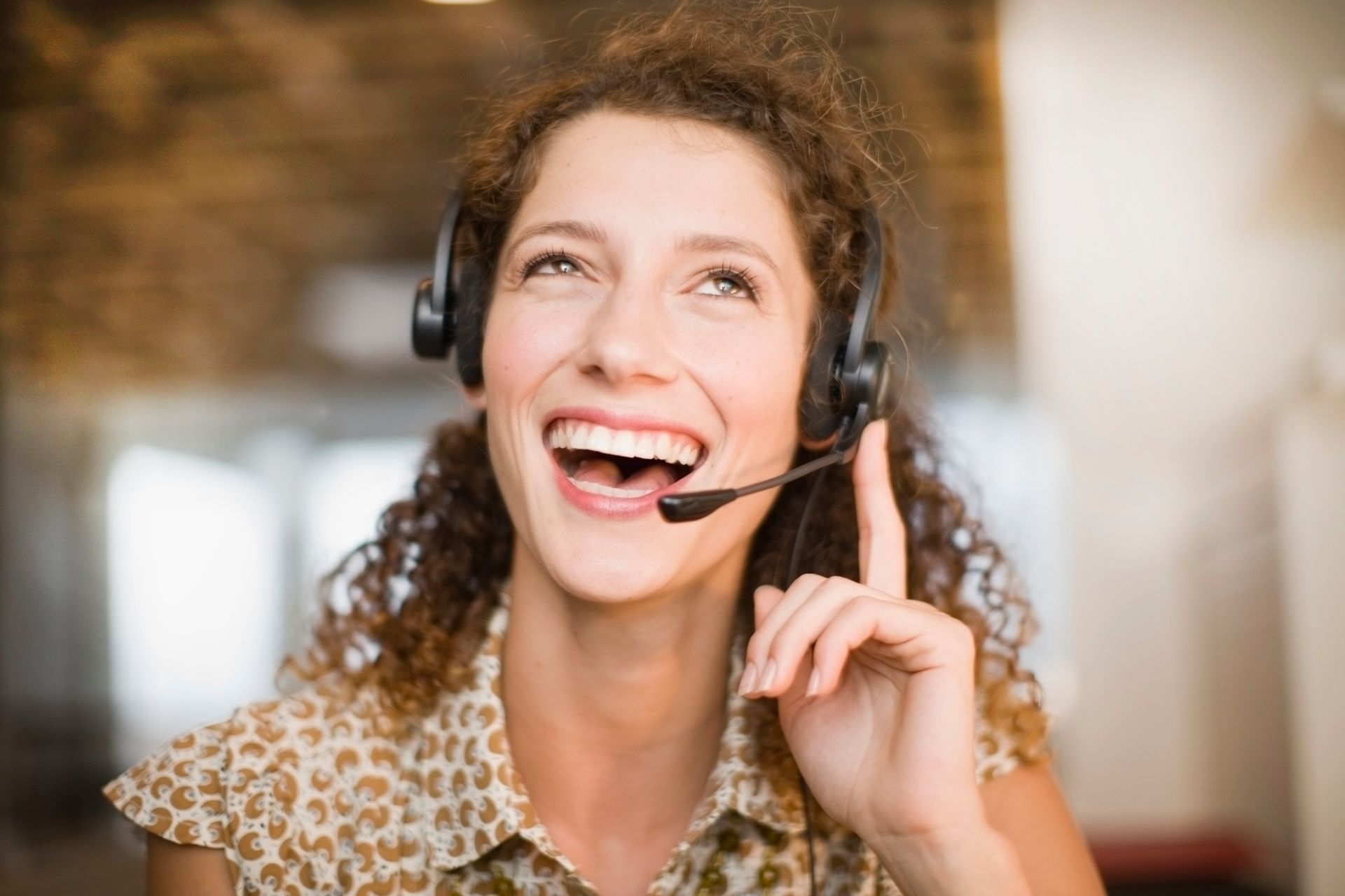 Smiling woman wearing headphones