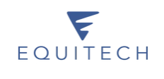 the logo for equitech is a blue triangle with the letter f on it 