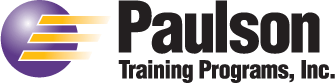 the logo for paulson training programs inc. is purple and yellow