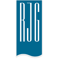 a blue logo with the letters rjg on a white background 