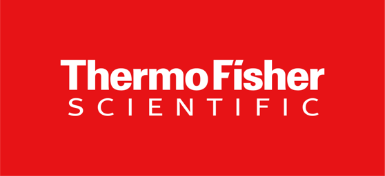 the thermo fisher scientific logo is on a red background 
