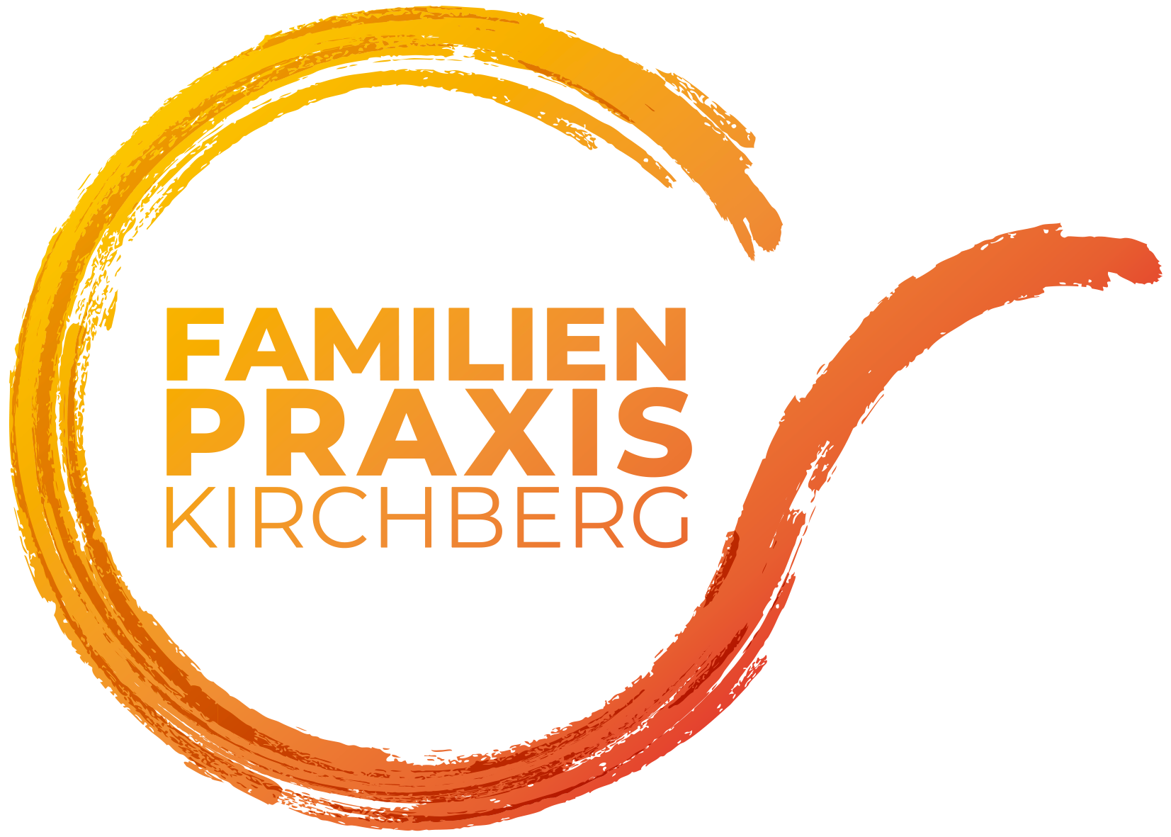 Ein Logo für die Familienpraxis Kirchberg mit einem orangefarbenen Kreis