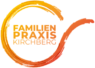 Ein Logo für die Familienpraxis Kirchberg mit einem orangefarbenen Kreis