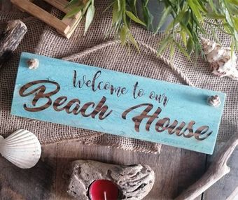 Rustic Wooden Beach House Sign