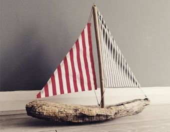 handmade driftwood sail boat