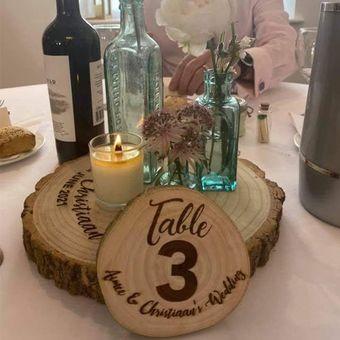 rustic wedding table numbers and centrepieces