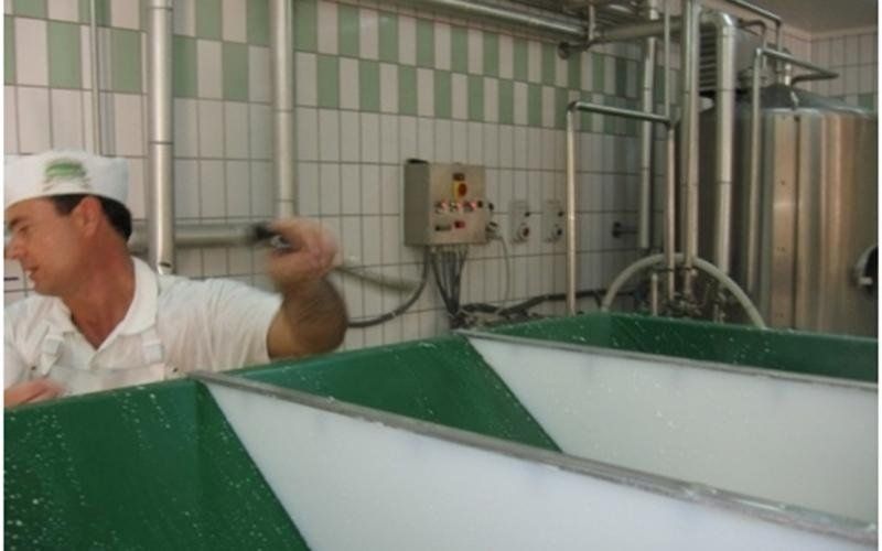 Staff del caseificio durante la realizzazione di formaggi