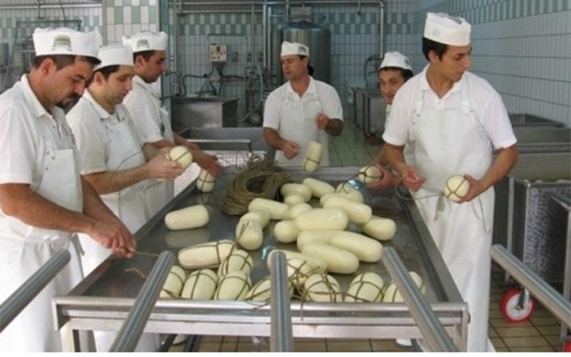 Staff del caseificio durante la manifattura di provola