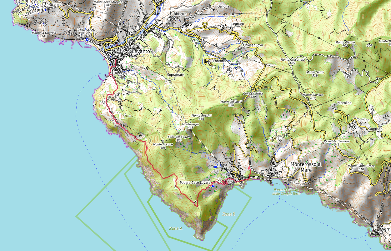 Carte parcours de Levanto a Monterosso