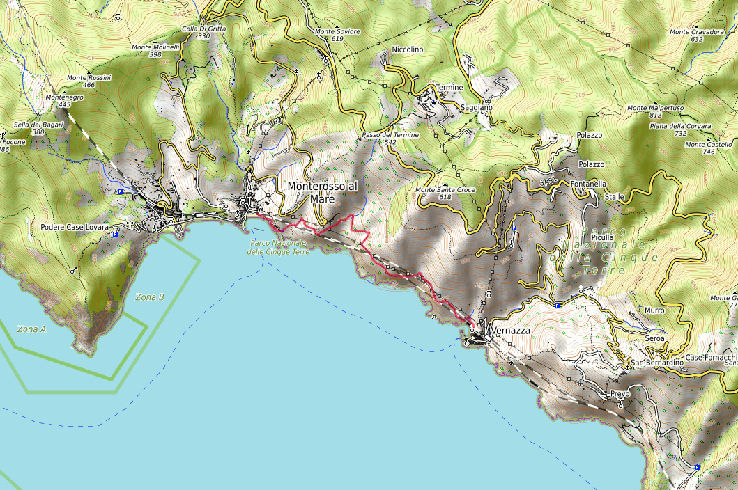 Carte du parcours de Monterosso a Vernazza 