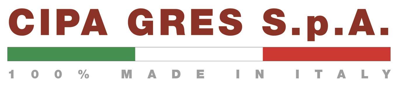 Logo CIPA GRES SpA con barra verde e rossa raffigurante la bandiera italiana e la scritta