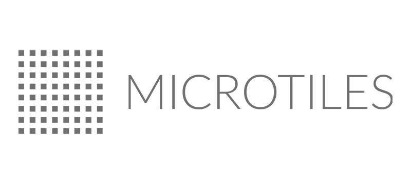 Logo per Microtiles caratterizzato da una griglia di piccoli quadrati accanto alla parola