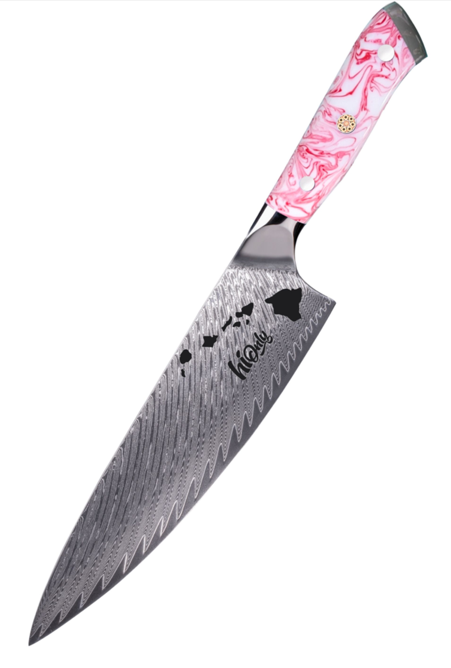 A knife blade Damascus steel.