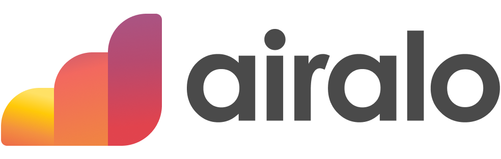 Airalo logo with orange, pink, and purple icon next to gray wordmark
