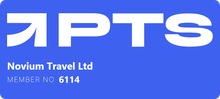 Logo for APTS, Novium Travel Ltd, member number 6114, on blue background.