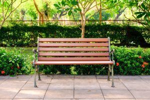 A wooden bench in a park