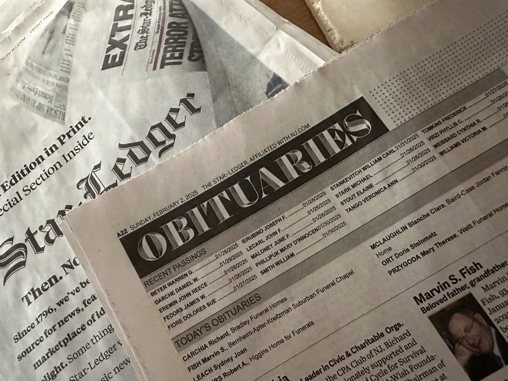 A close-up of a Star-Ledger newspaper page featuring an 