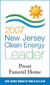 Award certificate for Prout Funeral Home as a 2007 New Jersey Clean Energy Leader, issued by the Board of Public Utilities.