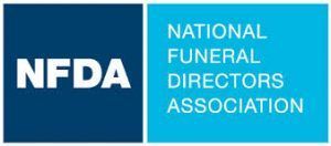 Logo of the National Funeral Directors Association (NFDA) featuring white text on a split blue background.