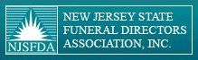The logo for the New Jersey State Funeral Directors Association, Inc. features white text and a sunburst icon on teal.