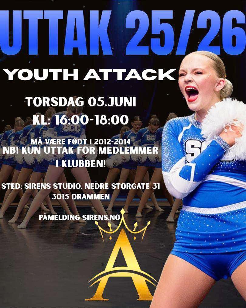 En cheerdanser  med blå dansedrakt og bokstaven S på seg