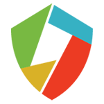 A colorful shield with a lightning bolt in the middle.