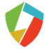 A colorful shield with a lightning bolt in the middle.