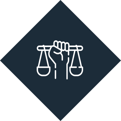 An icon of a fist holding a scale of justice.