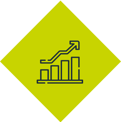 A line drawing of a graph with an arrow pointing up.