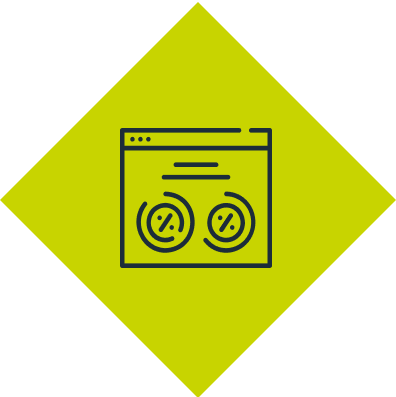 A line drawing of a computer screen with two circles with percentages on them.