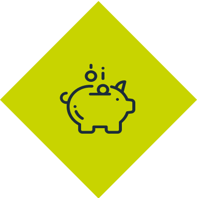 An icon of a piggy bank on a green background