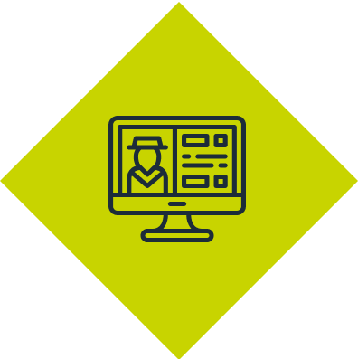 A computer monitor with a man in a hat on it.