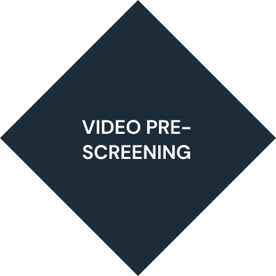 A blue diamond with the words video pre-screening on it