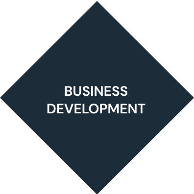 A blue diamond with the words business development on it