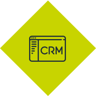 An icon of a computer screen with the word crm on it.