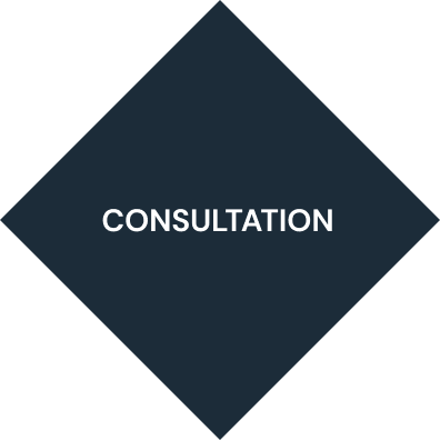 A blue diamond with the word consultation on it