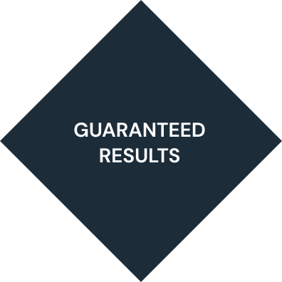 A blue diamond with the words guaranteed results on it