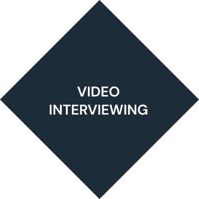 A blue diamond with the words video interviewing on it