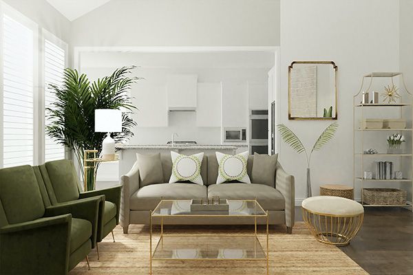 A living room with a couch , chairs , and a coffee table.