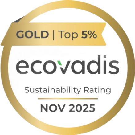 Médaille EcoVadis Or pour la durabilité, signifiant un score parmi les 5 % meilleurs, valable jusqu'en novembre 2025.