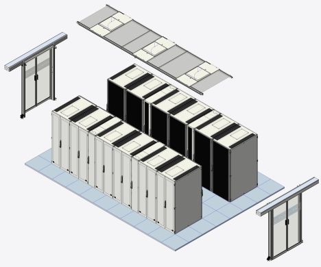 schéma élcaté d'une allée confinée dans une salle informatique
