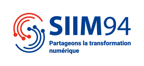 Logo pour SIIM94 avec une icône de circuit abstrait bleue et rouge et le slogan « Partageons la transformation numérique ».