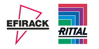 Le logo EFIRACK, avec son triangle rouge, et le logo RITTAL, avec ses blocs angulaires colorés empilés.